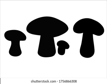 Mushrooms - black vector silhouettes for logo or pictogram. Set of mushrooms - silhouettes of different sizes and shapes.