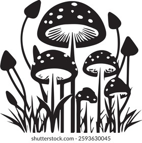 Mushrooms - black and white isolated icon vector