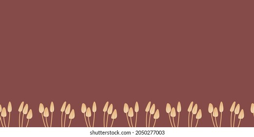 Mushrooms border repeat. Seamless background print. Vector illustration. Fall kids projects, fall designs and home decor projects. Surface pattern design.