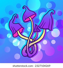 Mushrooms bright psychedelic colors outline clip art. Mystical mushroom, magic celestial mushroom,  witchy esoteric objects vector illustration for web, video games, user interface, design printing.