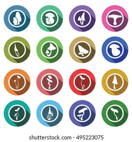mushrooms button flat color circle set vector