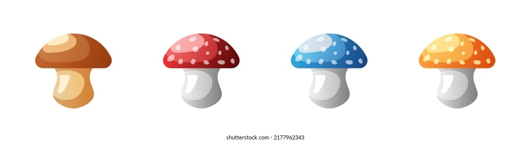 Mushrooms. Cartoon colorful mushrooms. Vector set isolated on white background.