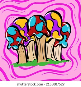 MUSHROOMS. Mushrooms in cartoon style. hand drawn.