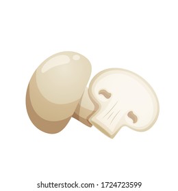 Mushrooms, champignon on white background, healthy food, vegetable harvest. Vector icon.