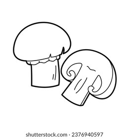 Mushrooms - champignons. Vector black white outline  illustration. Design elements or page of children's coloring book.
