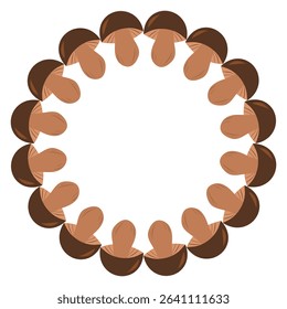 Mushrooms circle frame. Round border made of edible boletus mushrooms. Vector flat wreath isolated on white background