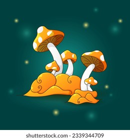 mushrooms, clouds illustration. colorful, fantasy, beautiful concept