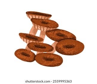 Mushrooms cluster. Forest fungi group, bunch. Many multiple milk caps growing. Fall seasonal natural food. Autumn fungus. Colored flat graphic vector illustration isolated on white background