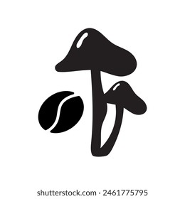 Mushrooms and Coffee Bean - vector icon for product packaging.