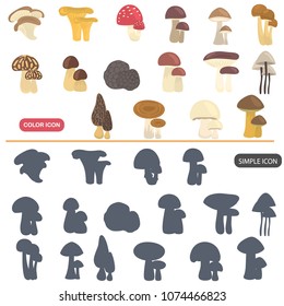 Mushrooms color flat and simple icons set
