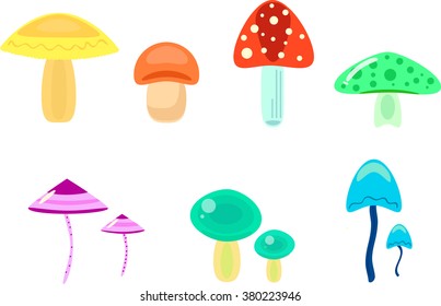 Mushrooms colored set cartoon . Vector illustration