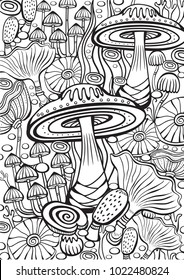 Mushrooms Coloring Antistress Book Page Stock Vector (Royalty Free ...