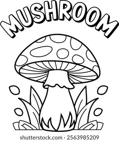 Mushrooms For coloring book pages. Outline drawing - Mushroom coloring book or page for kids. Cute Fungus black and white vector illustration