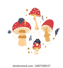 Mushrooms composition isolated on white background. Vector hand drawn flat illustration