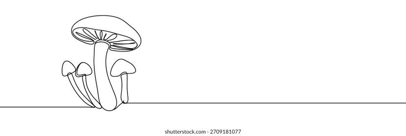 Mushrooms continuous one line drawing. Hand drawn mushroom.