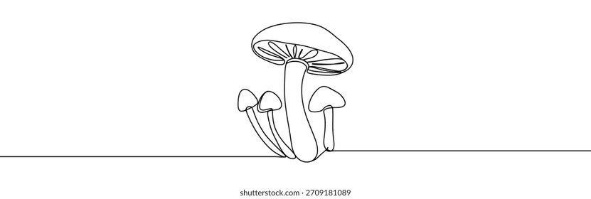 Mushrooms continuous one line drawing. Hand drawn mushroom.