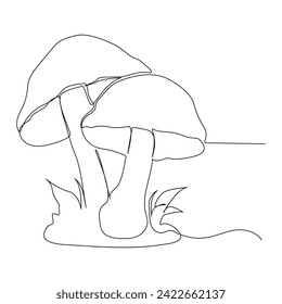 Mushrooms Continuous single line  art drawing and illustration vector design