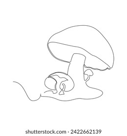 Mushrooms Continuous single line  art drawing and illustration vector design