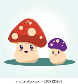 Mushrooms cute character With Smile Kawaii