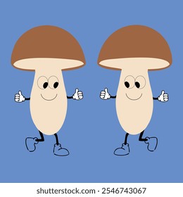 Mushrooms are dancing. Funny cartoon mushrooms are dancing. Vector.