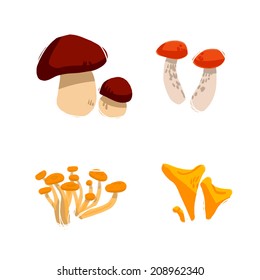 Mushrooms doodle illustration set. Isolated on white.