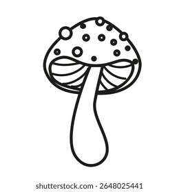 Contorno de rabiscar cogumelos. Floresta amanita, chanterelle para livro de colorir