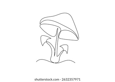 Mushrooms drawing and art by one continuous line isolated vector icon
