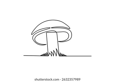 Mushrooms drawing and art by one continuous line isolated vector icon
