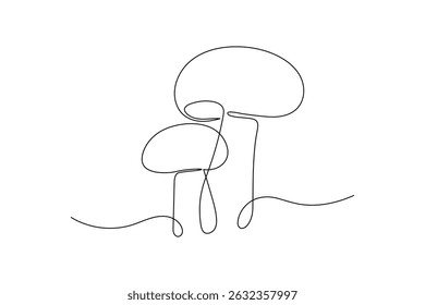Mushrooms drawing and art by one continuous line isolated vector icon
