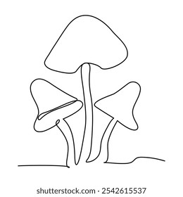 Desenho de cogumelos por uma linha contínua vetor isolado