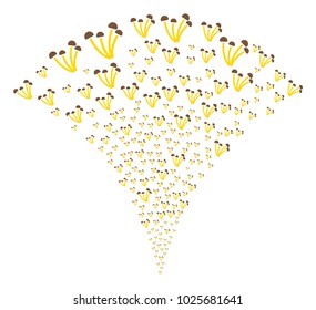 Mushrooms exploding fountain. Vector illustration style is flat iconic symbols. Object fountain combined from random icons as mushrooms fireworks.