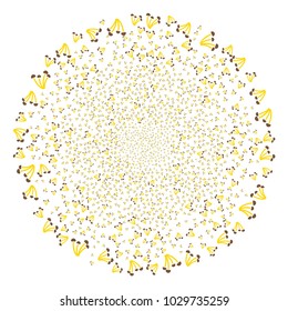 Mushrooms explosion circle. Object pattern constructed from scattered mushrooms design elements as explosion cluster. Vector illustration style is flat iconic symbols.