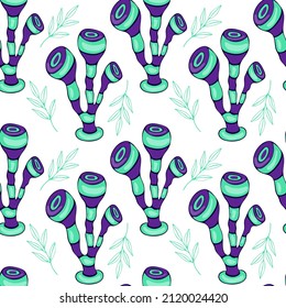Mushrooms fantastic unreal magic pattern seamless, on a white background. Vector illustration