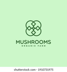 Mushrooms farm logo design template in linear style. Vector illustration.