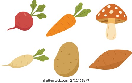 setas y cinco plantas de tubérculos