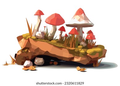 Mushrooms flat vector and low poly
