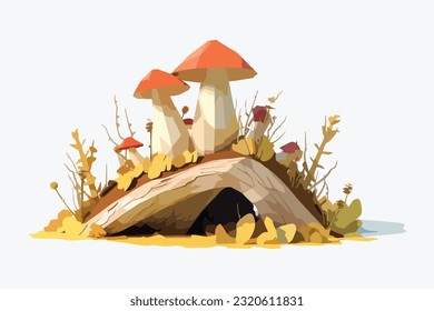 Mushrooms flat vector and low poly