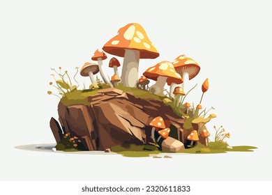 Mushrooms flat vector and low poly