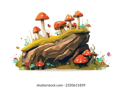 Mushrooms flat vector and low poly