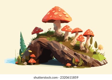 Mushrooms flat vector and low poly