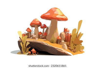 Mushrooms flat vector and low poly