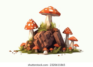 Mushrooms flat vector and low poly