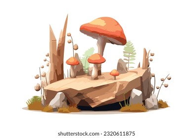 Mushrooms flat vector and low poly