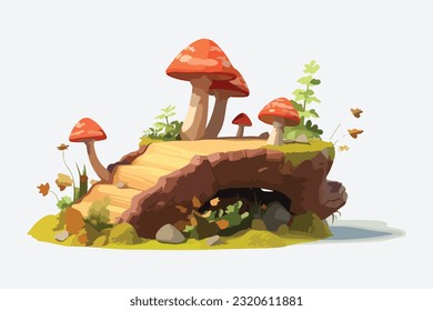 Mushrooms flat vector and low poly