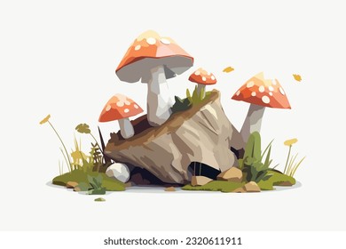 Mushrooms flat vector and low poly