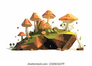 Mushrooms flat vector and low poly