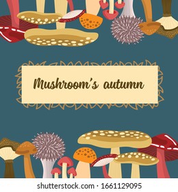 Mushrooms frame design. Edible mushrooms background. Botanical illustration.