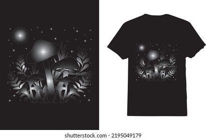 Mushrooms and Full Moon Dark T-Shirt Design For Mushroom Lover