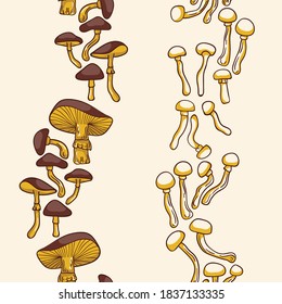 Mushrooms Garden Vector Seamless Vertical Borders Set