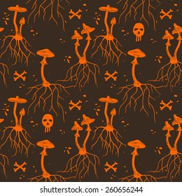 Mushrooms Graphic Design on Seamless Background. 